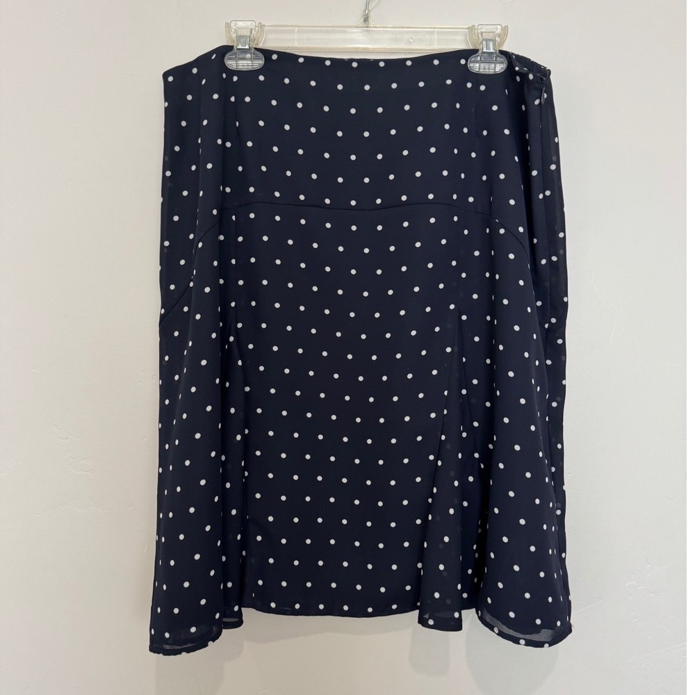 Rena Rowan Polka Dot A-Line Skirt Preppy Navy Blue White Godet Pleat Size 18